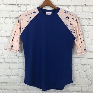 LulaRoe Randy shirt youth size 12 blue pink